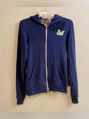 Freecity Tri-Navy Blue Zip Up Hoodie Sweatshirt Dove Bird Logo Y2K Streetwear S